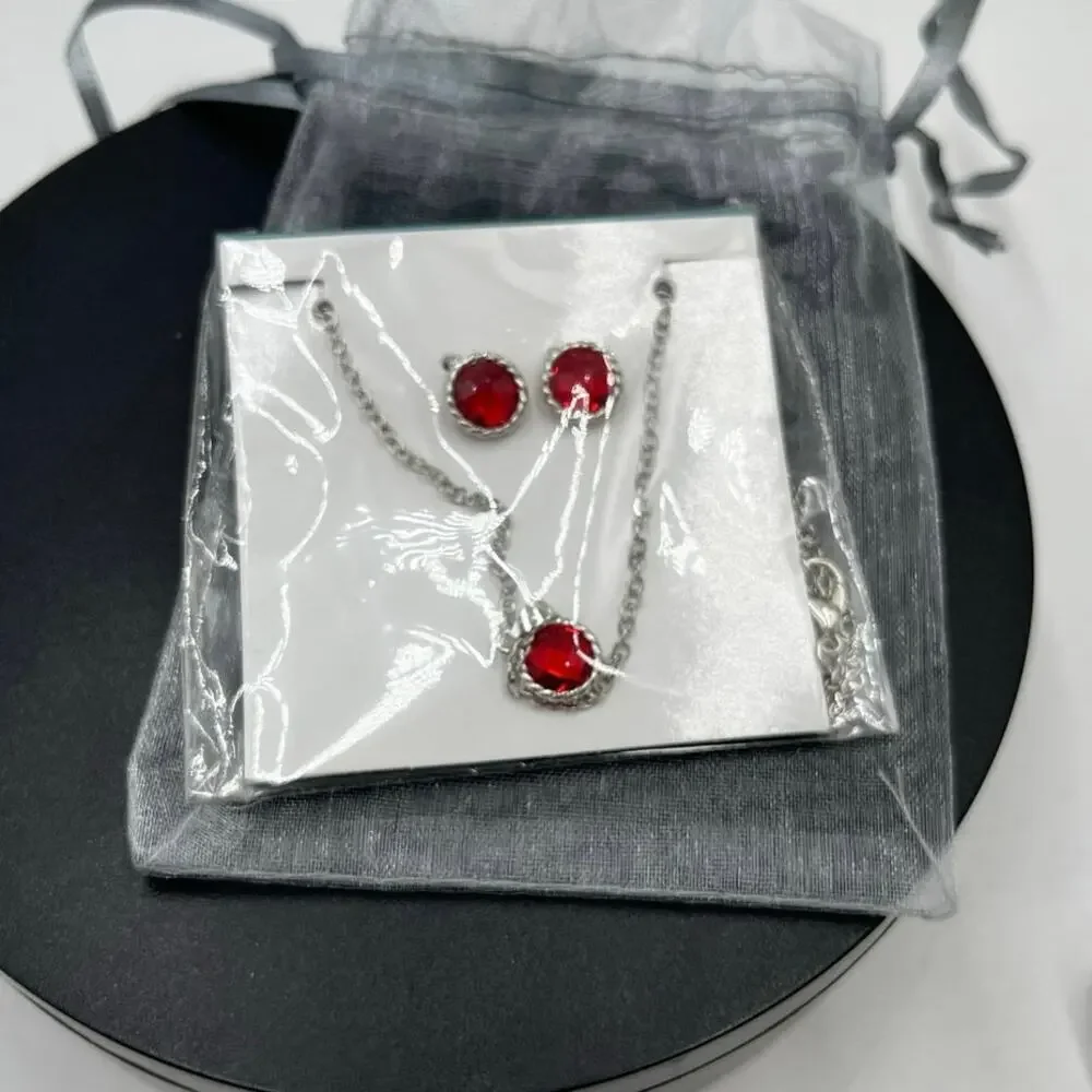 Effy Red Rhinestone‎ and Silver Tone Necklace and Earring Gift Set